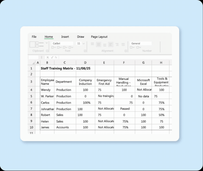 GIF with a swipe animation showing a basic spreadsheet becoming a Skill Station Skills Matrix